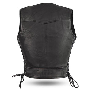 FIRSTMF- Women's leather side laced vest - Raven