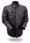 DOWNTOWN - Leather Long Sleeve Shirt - FIM403ES | 0.8-0.9mm Sheep Diamond  Snap down shirt collar w/ jean pocket front styling  Two buttoned chest pockets and two slash pockets  Two concealed carry pockets w/ bullet snaps and tapered holsters  Buttoned sleeves  Polyester lining