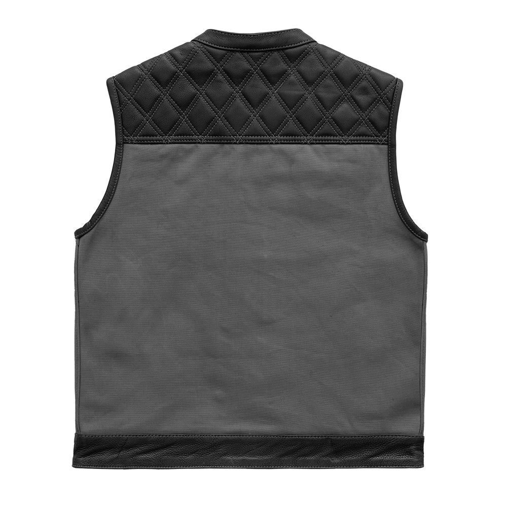 FIRSTMFG- Hunt Club Black/ Grey Men's Motorcycle Leather Canvas Vest-